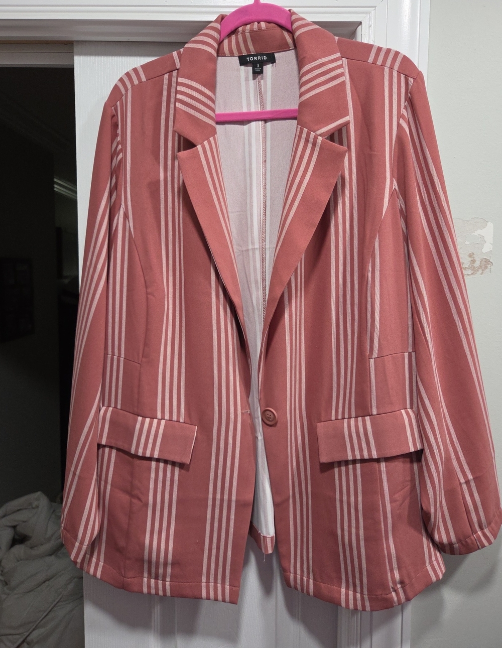 torrid rose pink striped tailored blazer